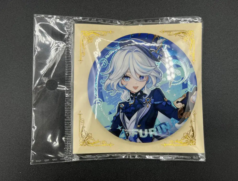 Furina Genshin Impact Anime Pin Badge – Front View in Collector Packaging | The Void Vault