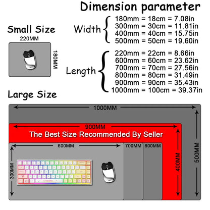 Comparison chart of mouse pad sizes – standard, large, and XXL desk mats | The Void Vault