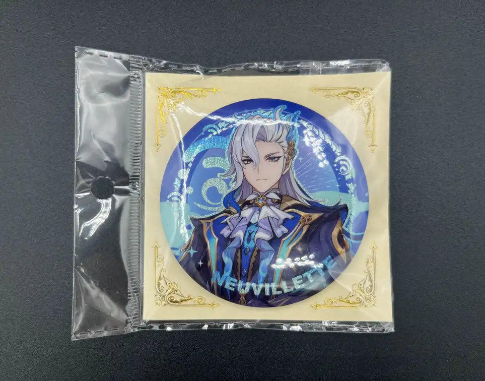 Neuvillette Genshin Impact Anime Pin Badge – Front View in Collector Packaging | The Void Vault