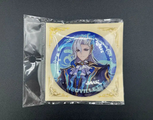 Neuvillette Genshin Impact Anime Pin Badge – Front View in Collector Packaging | The Void Vault