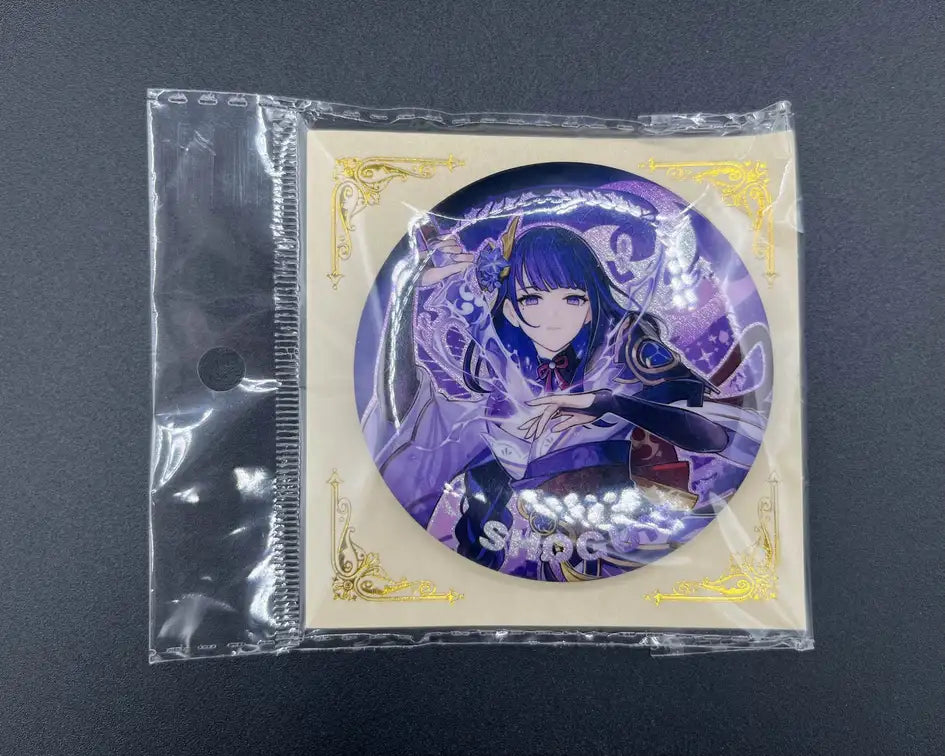 Raiden Shogun Genshin Impact Anime Pin Badge – Front View in Collector Packaging | The Void Vault