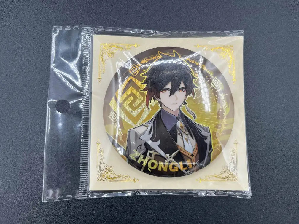 Zhongli Genshin Impact Anime Pin Badge – Front View in Collector Packaging | The Void Vault